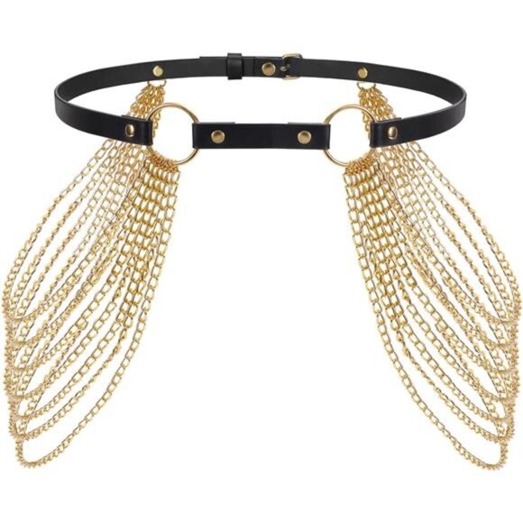 ✨ Punk Layered Body Chain Belt | Gothic PU Leather Waist Chain, Adjustable - Picture 2 of 3